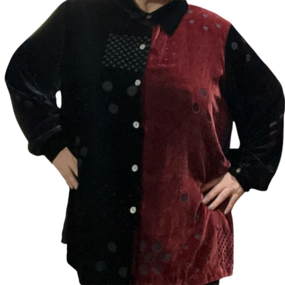 Koos Of Course Vintage Velour Silk Blended Button Down Blouse Top Size 2X